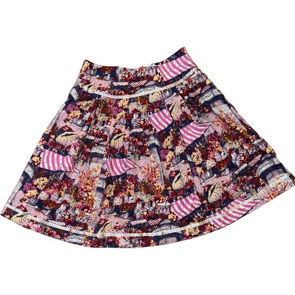 Autograph Multicolored Patchwork Pleated Ribbon Trimmed Cotton Skirt Women's 10 - Picture 1 of 10